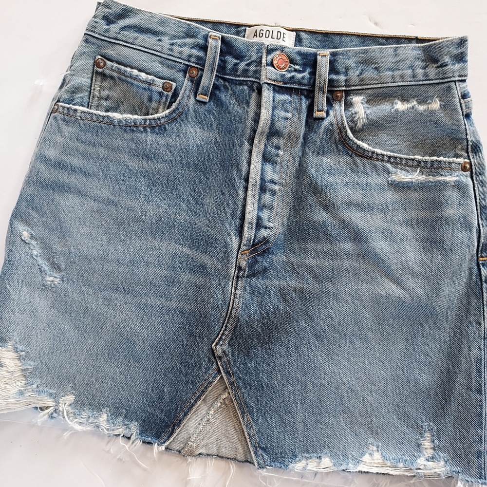NEW Agolde Quinn Distressed Blue Denim Jean Skirt Size 27 - Picture 1 of 2